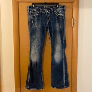 Silver Women’s Twisted Bootcut Distressed Jeans Y2K Size W28 L31